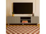 Mobile Tv Rettangolare Con 3 Ante, L200 Cm, Beige - Oviala Octave
