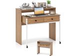 Costway Scrivania Allungabile, Scrivania Per Computer Con 2 Cassetti, Struttura In Metallo E Rotelle, Scrivania Per Ufficio, Tavolo Da Lavoro, Tavolo Per Pc 100X63X88 Cm Marrone Rustico