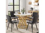 Set Da Pranzo Flieks 5 Pezzi, Tavolo Da Pranzo Con 4 Sedie, Tavolo Rotondo 80X80X76 Cm, Sedie Da Pranzo In Velluto, Oro + Grigio