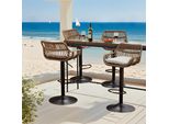 Lvhom Set Di 4 Sgabelli Da Bar In Rattan Con Base In Metallo, Sgabello Da Bar Con Schienale, Mobili Da Giardino Mobili Da Balcone, Sgabello Regolabile In Altezza Girevole A 360°, Beige