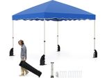Costway Gazebo 3X3M, Gazebo Pieghevole Con Borsa Avvolgibile 4 Corde Antivento, 4 Sacchi Di Sabbia E 8 Picchetti, Gazebo Da Giardino Impermeabile Invernale Blu