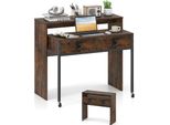 Costway Scrivania Allungabile, Piccola Scrivania Per Computer Con 2 Cassetti, Struttura In Metallo E Rotelle, Scrivania Per Ufficio, Scrivania Da Lavoro, Scrivania Per Pc 100X63X88 Cm Naturale