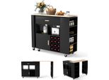 Costway Carrello Da Cucina E Tavolo Da Bar, Isola Da Cucina Con Ripiano, Portabottiglie, Cassetto E Portaspezie, Mobile Da Cucina Su Ruote, Carrello Da Portata, Nero