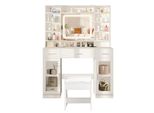 Aiorber Toeletta Con Specchio Led, 3 Colori Di Luce, Controllo Touch, Cassetti E Sgabello, Ampio Spazio – Bianco