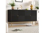 Cassettiera Merax 160 Cm, Credenza Con 4 Ante, Gamba Dorata, Ripiani Regolabili, Credenza Per Soggiorno E Sala Da Pranzo, Nero