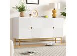 Cassettiera Merax 160 Cm, Credenza A 4 Ante, Gamba Dorata, Ripiani Regolabili, Credenza Per Soggiorno E Sala Da Pranzo, Bianco
