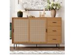 Credenza Merax Con 2 Ante Scorrevoli, 3 Cassetti, Ripiani Regolabili, Credenza In Stile Country Per Soggiorno Sala Da Pranzo, Natura