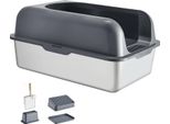 Lettiera Succebuy Extra-Large In Acciaio Inox, Profonda 15 Cm, Con Paletta, Ampio Vano Filtro, Inodore, Facile Da Pulire, Lati Alti, Ideale Per Gatti Di Grossa Taglia