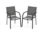Set Di 2 Sedie Da Giardino Costway, Sedie Impilabili, Sedie Da Patio Con Braccioli, Sedie Da Balcone Fino A 150 Kg Di Portata 61X58X85Cm Grigio