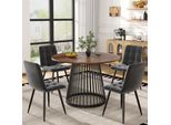 Set Da Pranzo Flieks, Tavolo Da Pranzo Con 4 Sedie, Tavolo Rotondo 80X80X76 Cm, Sedie Imbottite Con Seduta In Velluto, Nero + Grigio