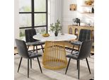 Set Da Pranzo Flieks, Tavolo Da Pranzo Con 4 Sedie, Tavolo Rotondo 80X80X76 Cm, Sedie Imbottite Con Seduta In Velluto, Oro + Grigio
