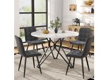 Set Da Pranzo 5 Pezzi Flieks, Tavolo Da Pranzo Con 4 Sedie In Lino, Tavolo Rotondo 100X100X76 Cm, Set Da Pranzo Moderno, Nero + Grigio