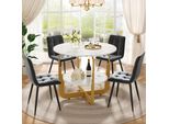 Set Da Pranzo Flieks Con 4 Sedie, Tavolo Rotondo 80X80X76 Cm, Tavolo Da Pranzo Con Contenitore, Sedie Da Pranzo In Velluto, Oro + Grigio