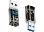Inf Adattatore Da Usb A A Type-C Con Display Digitale Trasparente Nero (2 Pezzi)