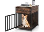 Gabbia Per Cani Costway, Box Per Cani Con Stazione Di Ricarica, Porta, Cassetto E Tubi In Metallo, Tavolino Per Cuccia Per Cani, Marrone Vintage, 50X60X64Cm