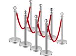 Succebuy Sistema Di Controllo Della Folla 8 Set Con Pali Barriera Argentati 4 Corde Di Velluto Rosso Base Cava Riempita Di Sabbia