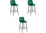 Set Di 3 Sgabelli Valora Pozza In Velluto Verde Scuro Con Gambe Nere - Elegante Trio In Velluto Verde