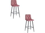 Sgabello Valora Nado In Velluto Rosa Scuro Con Gambe Nere X2 | Coppia Di Sgabelli Da Bar In Velluto Rosa Scuro
