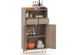 Costway Armadio Multiuso Con Doppia Anta, 2 Cassetti, Ripiano, Armadio Da Soggiorno In Legno, Armadio Da Cucina, Armadio Portaoggetti, 60X30X113Cm, Grigio