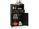 Costway Armadio Multiuso Con Doppia Anta, 2 Cassetti, Ripiano, Armadio Da Soggiorno In Legno, Armadio Da Cucina, Armadio Portaoggetti, 60X30X113Cm, Nero