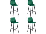 Sgabello Valora Pozza, Velluto Verde Scuro, Gambe Nere X4 - Set Di 4 Sgabelli In Velluto Verde Scuro