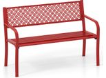 Costway Panca Da Giardino Per 2 Persone, Panca Resistente Alle Intemperie, Panca Da Balcone Con Schienale E Braccioli, Panca In Metallo Fino A 360 Kg 127X59X82Cm Rosso