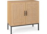 Credenza In Rattan Costway, Mobile Buffet Boho, Mobile Buffet Con 3 Ripiani Regolabili E 2 Ante, Natura
