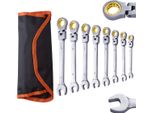 Succebuy Set Di 8 Pezzi Di Chiavi A Cricchetto Con Testa Flessibile, Chiave Aperta In Acciaio Cr-V Con Tasca Arrotolabile, Da 8 Mm A 17 Mm, Cricchetto Flessibile, Ideale Per Riparazioni Auto E Uso Domestico