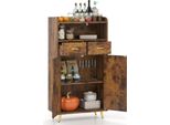 Costway Armadio Multiuso Con Doppia Anta, 2 Cassetti, Ripiano, Armadio Da Soggiorno In Legno, Armadio Da Cucina, Armadio Portaoggetti, 60X30X113Cm, Marrone