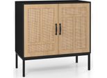 Credenza In Rattan Costway, Mobile Buffet Boho, Mobile Buffet Con 3 Ripiani Regolabili E 2 Ante, Nero