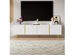 Mobile Tv Lucido Flieks A 4 Ante, Mobile Tv 170X35X46 Cm, Mobile Da Soggiorno Moderno Con Molto Spazio, Bianco Chiaro + Oro