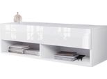 Minio Go For It, Mobile Tv "Anne"", Lavagna Bassa, 100 Cm, In Piedi, Sospeso, Con Illuminazione A Led, Colore Bianco Opaco / Bianco Lucido"