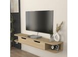 Mobiletto Tv Sospeso 'Karjali' 150 X 30 X 19 Cm Con Ripiano Incernierato E 2 Vani A Giorno Effetto Rovere