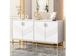 Credenza Merax 160X40X80,5Cm, 4 Ante Con Ripiani Regolabili In Altezza, Cassettiera Da Soggiorno In Mdf Con Gambe In Metallo, Moderna Ed Elegante, Oro Bianco