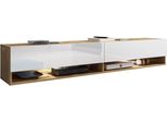 Minio Go For It, Mobile Tv Basso, Mobile Tv "Anne"", 180 Cm, In Piedi, Sospeso, Con Illuminazione Led, Colore Rovere Wotan/Bianco Lucido"