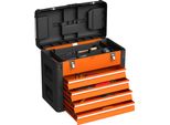 Homcom Cassetta Degli Attrezzi Vuota, 49,7 X 25,3 X 40,7 Cm Cassetta Degli Attrezzi Con 4 Cassetti, Mini Box, Scomparto Superiore, Maniglia, Cassetta Degli Attrezzi In Acciaio, Arancione