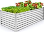 Letto Rialzato In Metallo Costway, Cassetta Per Fioriere 180X95X60Cm, Struttura Rettangolare A Freddo Con Barre Rinforzate E Base Aperta, Mangiatoia Per Piante Da Aiuola, Argento