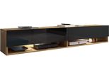 Minio Go For It, Mobile Tv, Lavagna Tv, "Anne"", 180 Cm, In Piedi, Sospeso, Con Illuminazione Led, Colore Rovere Wotan/Nero Lucido"