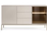 Cassettiera Moderna Con Frontale A Coste, 154 X 83 X 39 Cm, Colore Cashmere/Oro