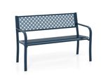 Panca Da Giardino Costway, Panca Per 2 Persone, Panca Da Balcone Con Schienale E Braccioli, Panca In Metallo Con Capacità Di Carico Fino A 360 Kg, Panca In Ferro, 127X59X82Cm, Blu