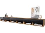 Minio Go For It, Mobile Tv, Lavagna Bassa "Anne"", 300 Cm, In Piedi, Sospeso, Con Illuminazione Led, Colore Rovere Wotan / Nero Lucido"