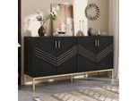 Credenza Merax 160X40X80,5Cm, 4 Ante Con Ripiani Regolabili In Altezza, Cassettiera Da Soggiorno In Mdf Con Gambe In Metallo, Moderna Ed Elegante, Oro Nero