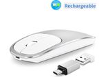 Inf Mouse Ottico Wireless Silenzioso: Bluetooth 5.0 + 2.4G, 6 Tasti, Nero D'argento