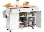 Carrello Ad Isola Per Cucina Vevor Con Piano In Legno Massiccio E Mobile Contenitore, Tavolo Mobile Con Piano Pieghevole, Cassetti E Portaspezie, Carrello Di Servizio Portatile Su Rotelle Per La Sala Da Pranzo, Larghezza 132 Cm