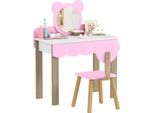 Aiyaplay Set Tavolo Da Trucco Per Bambini Con Sgabello Specchio Cassetti Accessori, Set Tavolo Da Trucco Con Design A Orsetto, Tavolo Da Trucco Per Bambini 3-8 Anni