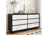 Credenza Merax Con Robusti Piedini In Metallo, Elegante Cassettiera Con Sei Cassetti, Ampio Spazio Di Archiviazione, Angoli Arrotondati, Bianco E Nero