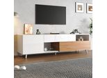 Mobile Tv Merax Lucido 180 Cm Con Cassetto, Ante E Vani A Giorno, Pannello Tv Per Tv Da 75 Pollici, Pannello Basso Tv In Look Legno, Fino A 30 Kg Bianco