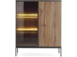 Vetrina Bassa Moderna Con Frontale Nervato, 104×126×39 Cm, Nero / Rovere Wotan