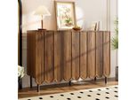 Credenza Moderna Merax Senza Maniglie Con Ante A Onda, 120X35X80Cm, Cassettiera Con Ripiani Regolabili, Gambe Regolabili In Altezza, Mdf E Piedi In Metallo, Noce