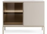 Cassettiera Moderna Stretta Con Frontale Scanalato, 104×83×39 Cm, Cashmere/Oro